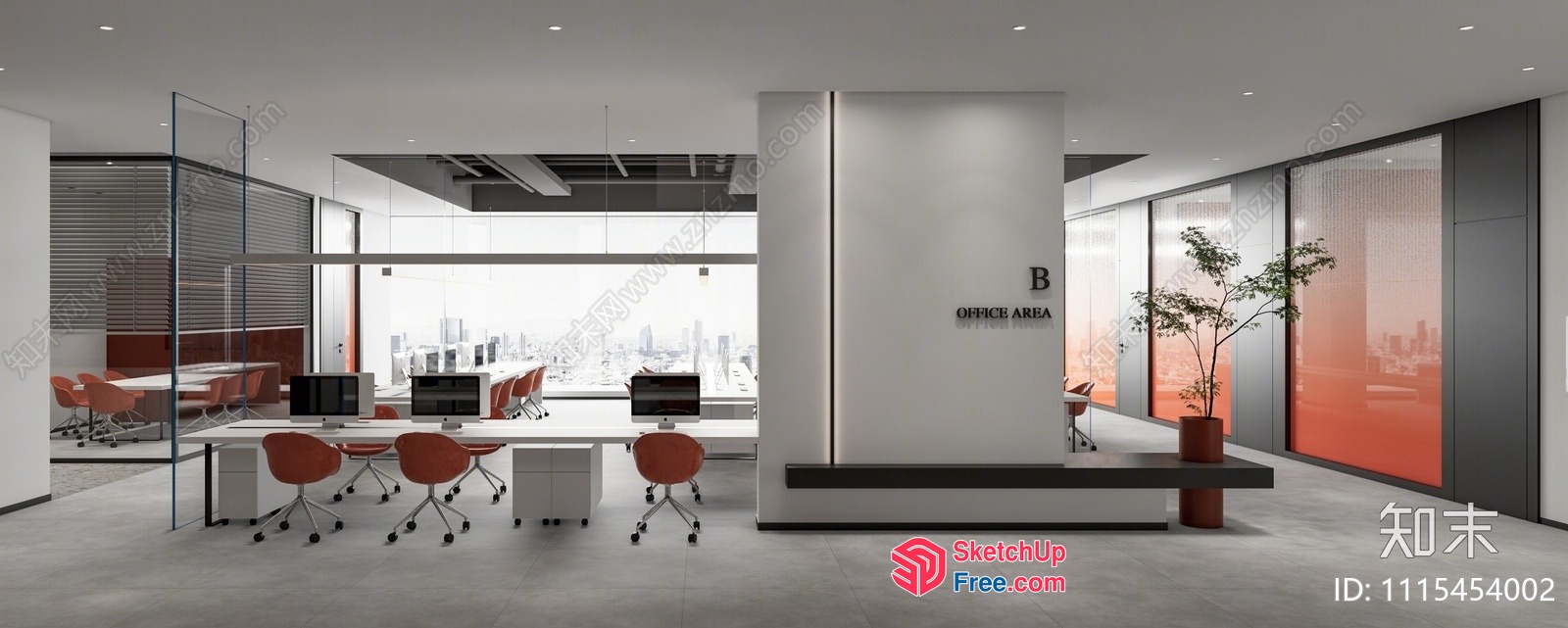 Modern Office Space With Glass Curtain Wall And Office Area 3D SketchUp File