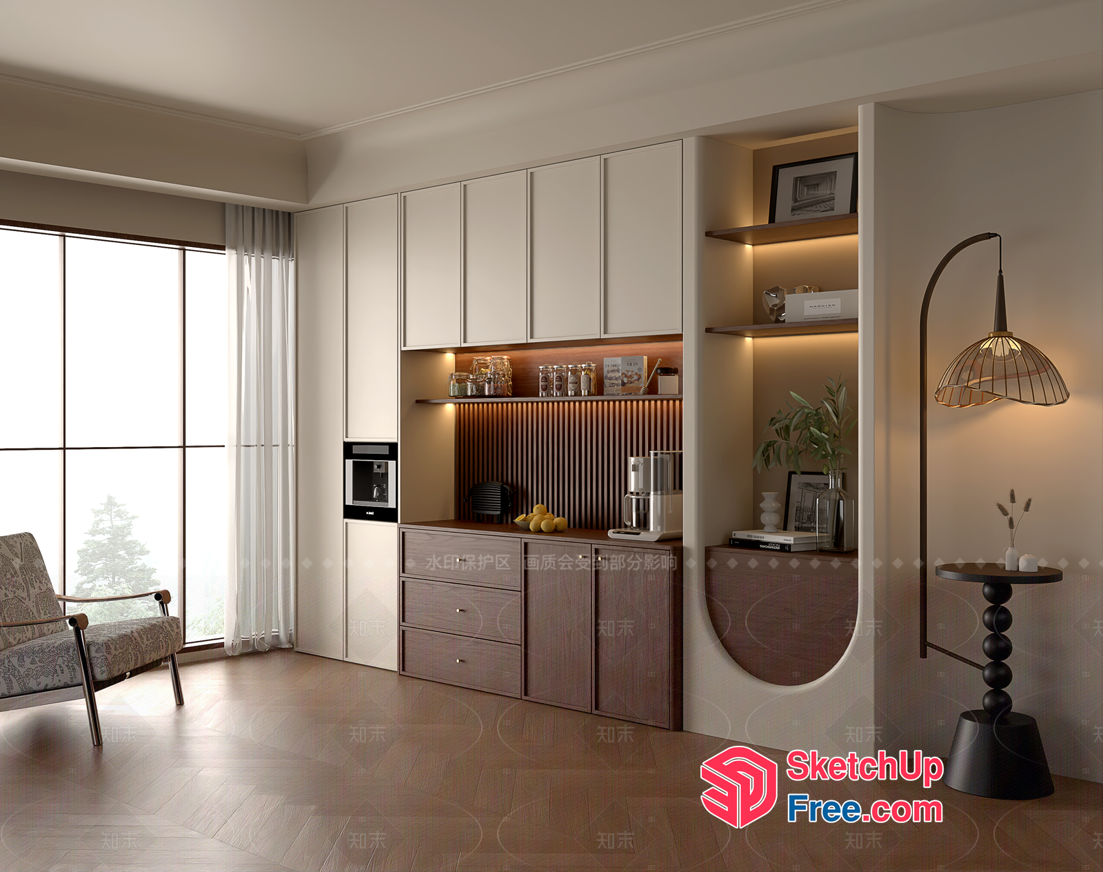 Modern Minimalist Kitchen With White And Brown Cabinets 3D SketchUp File