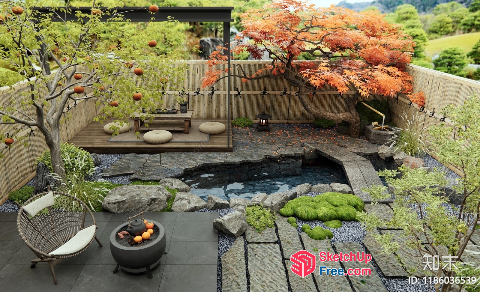 Elegant Japanese-Inspired Outdoor Space With Natural Elements 3D SketchUp File
