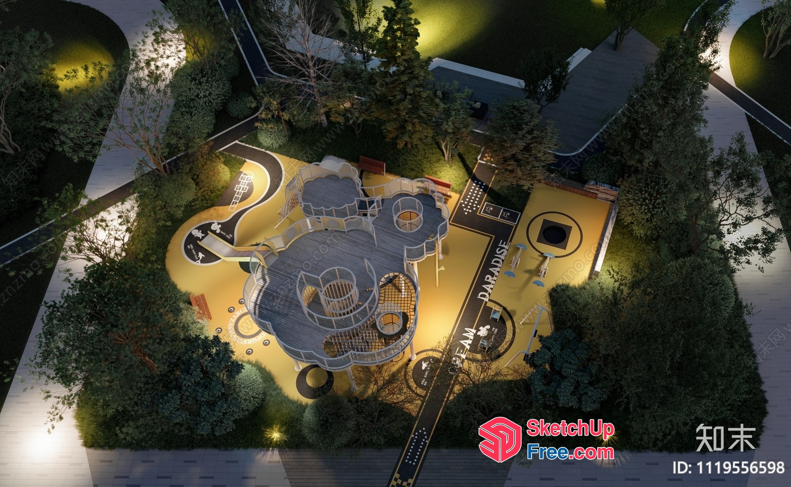 Aerial View Of A Modern Outdoor Playground With A Unique Design 3D SketchUp File