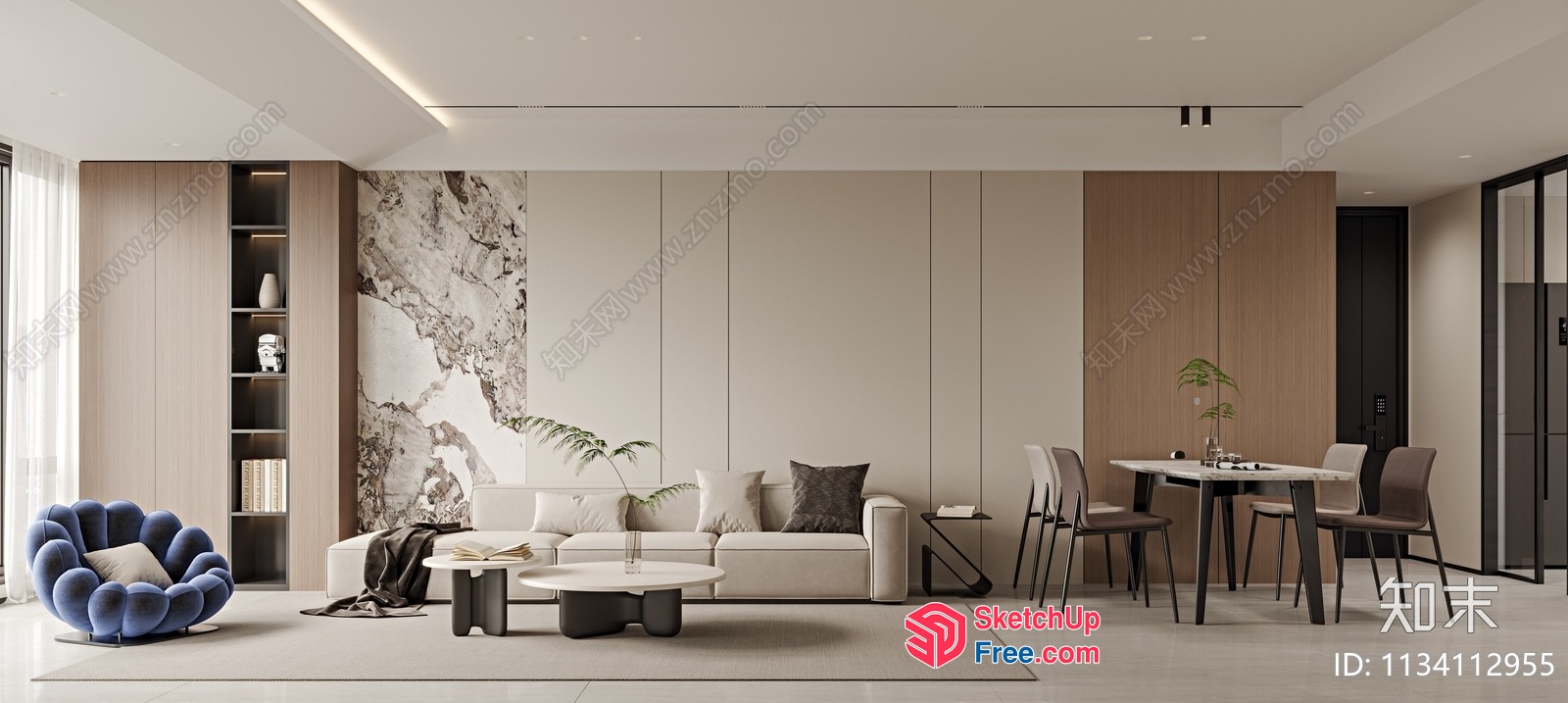 Modern Minimalist Living Room With Elegant Furniture 3D SketchUp File