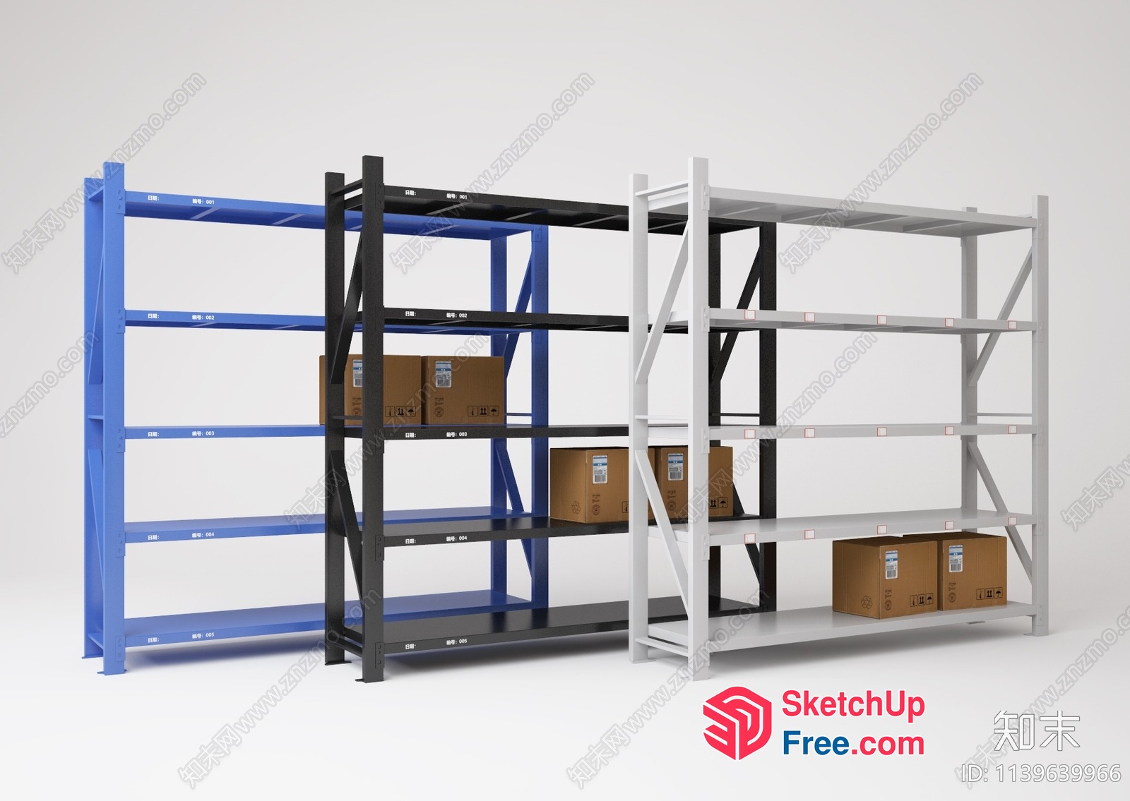 Industrial Shelving Units With Cardboard Boxes 3D SketchUp File