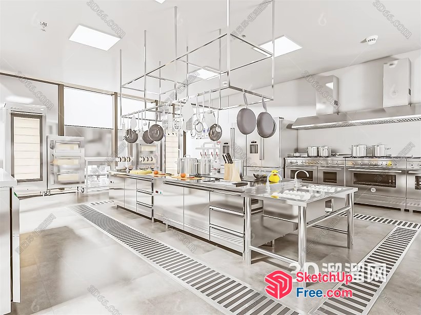 Modern Industrial Style Kitchen With Stainless Steel Accents 3D SketchUp File