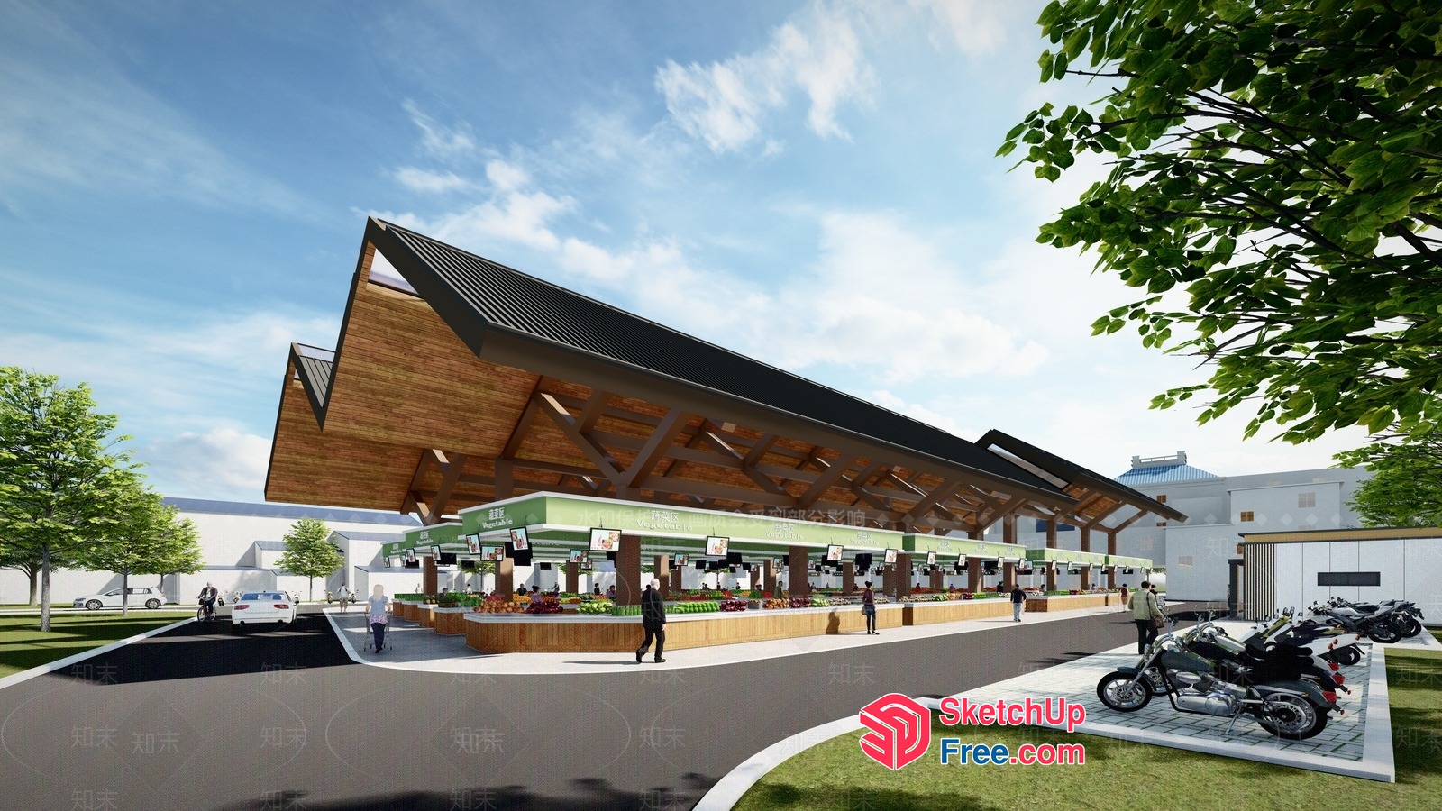 Modern Outdoor Market Building 3D SketchUp File