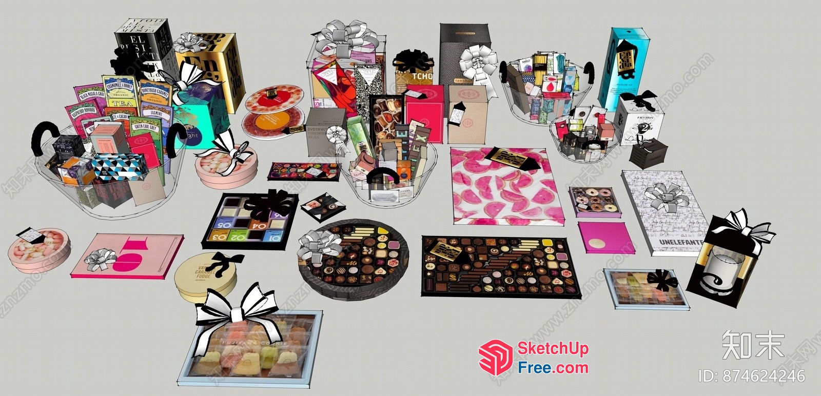 Colorful Gift Baskets With Variety Of Items 3D SketchUp File