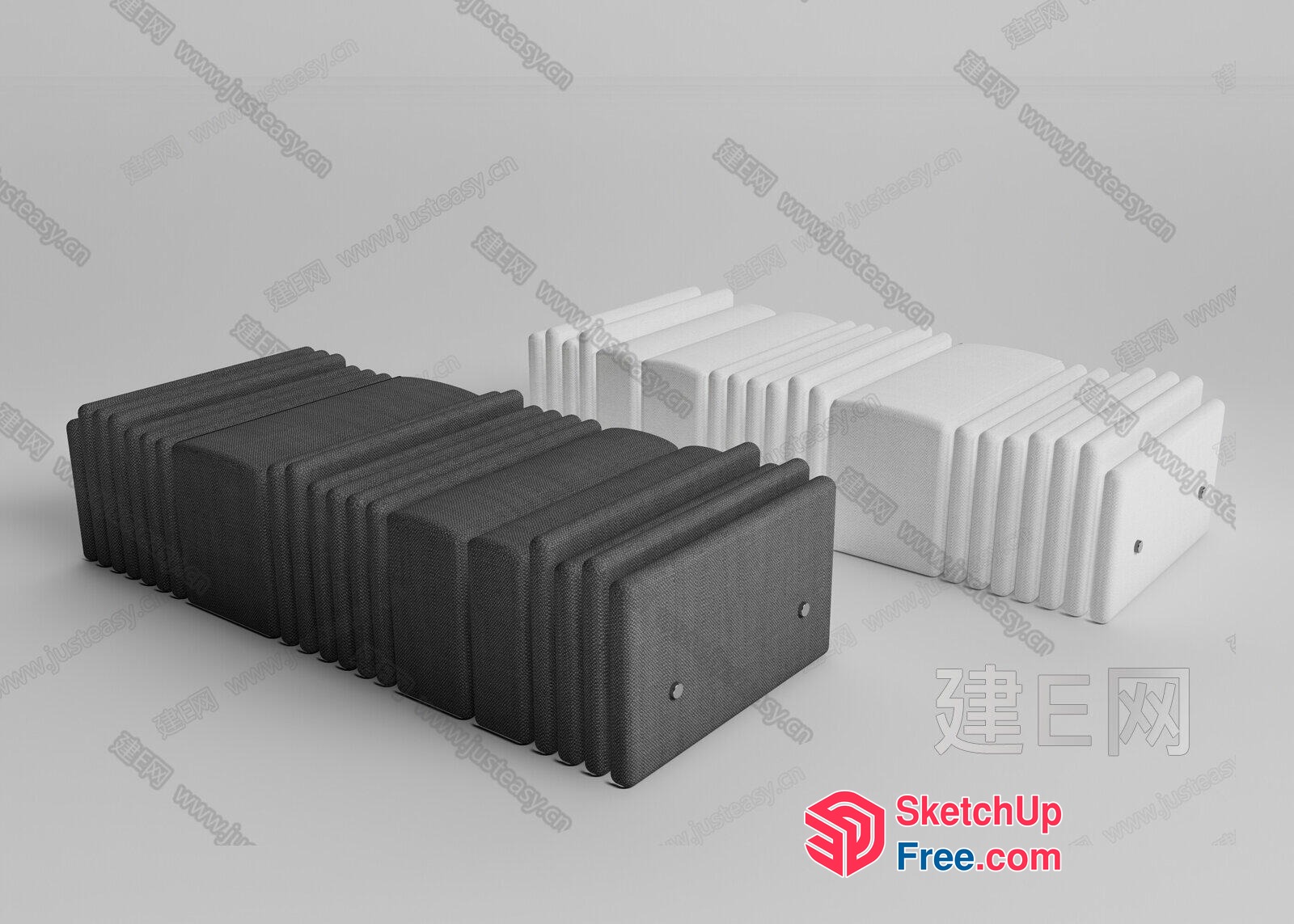 Three Rectangular Objects With Ridges On Top And Sides 3D SketchUp File