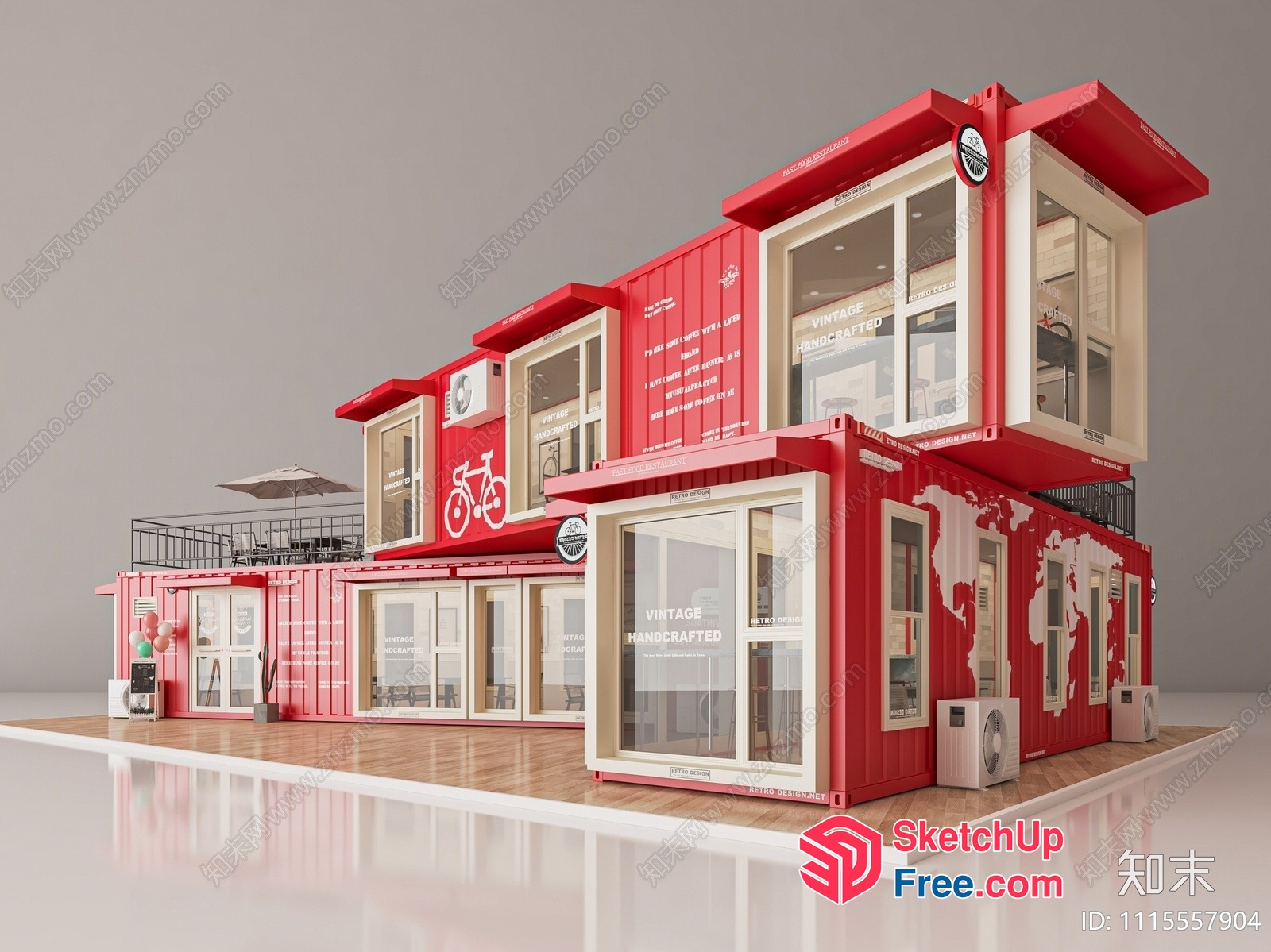 Vintage Style Red Shipping Container Home 3D SketchUp File