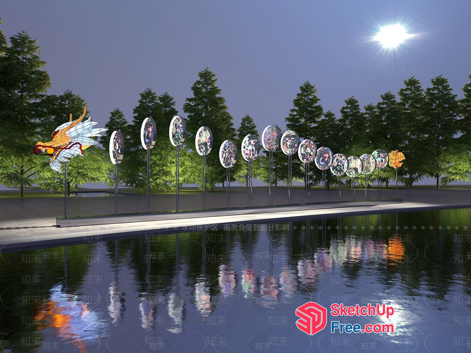 Outdoor Art Installation With Glass And Metal Sculptures 3D SketchUp File
