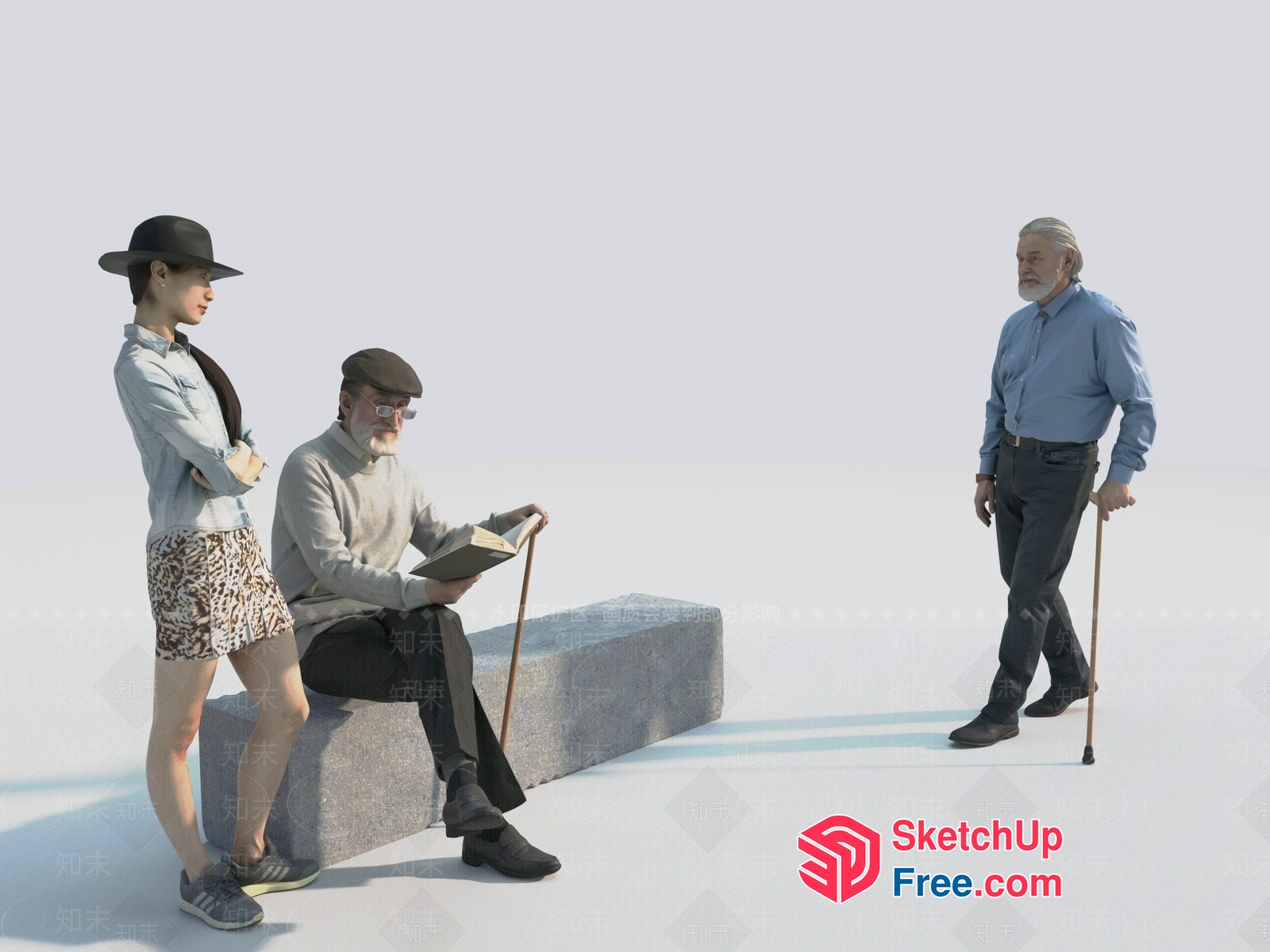 Elderly Men And Woman Relaxing Together 3D SketchUp File