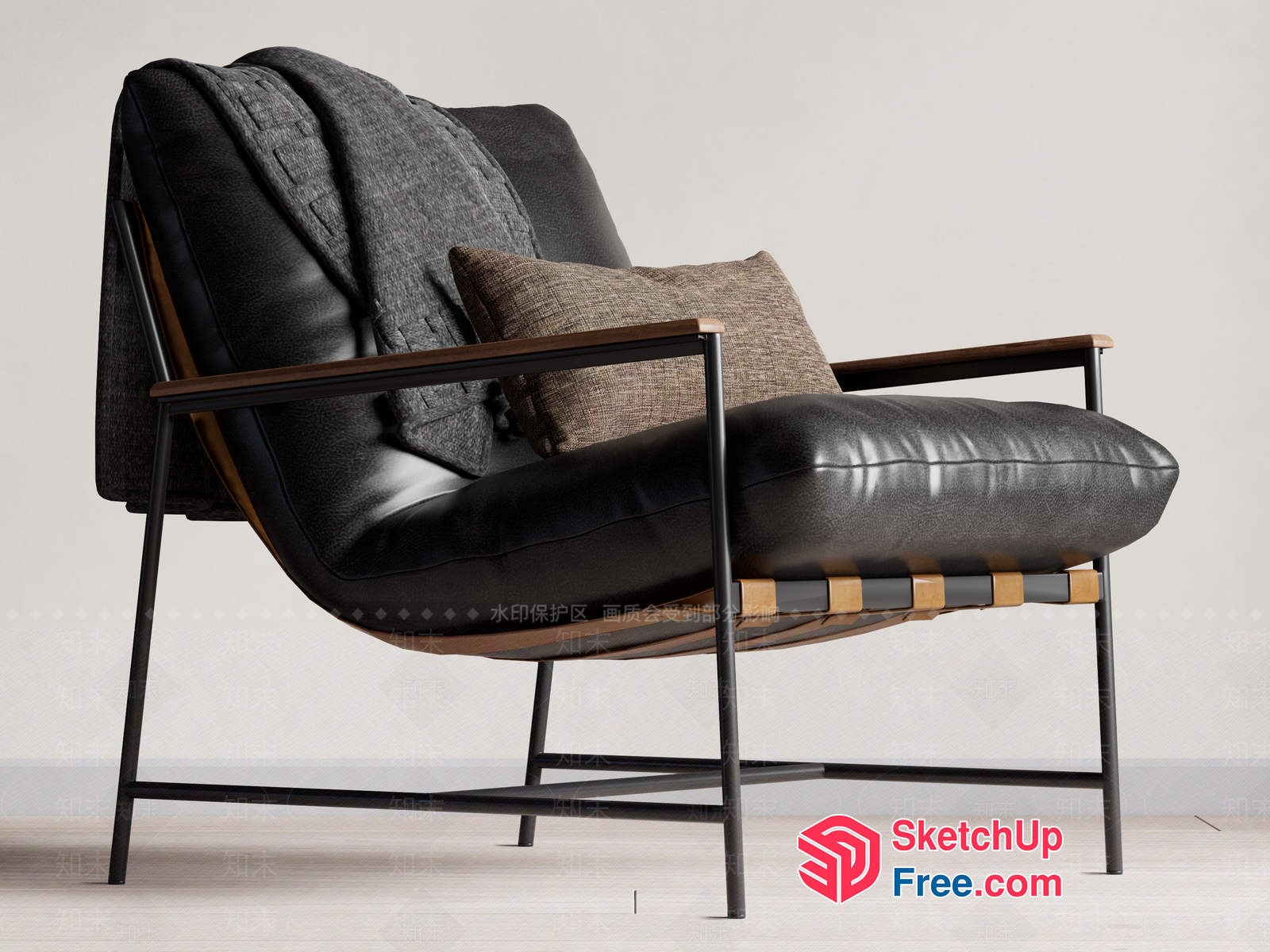 Modern Leather Chair With Wooden Accents 3D SketchUp File