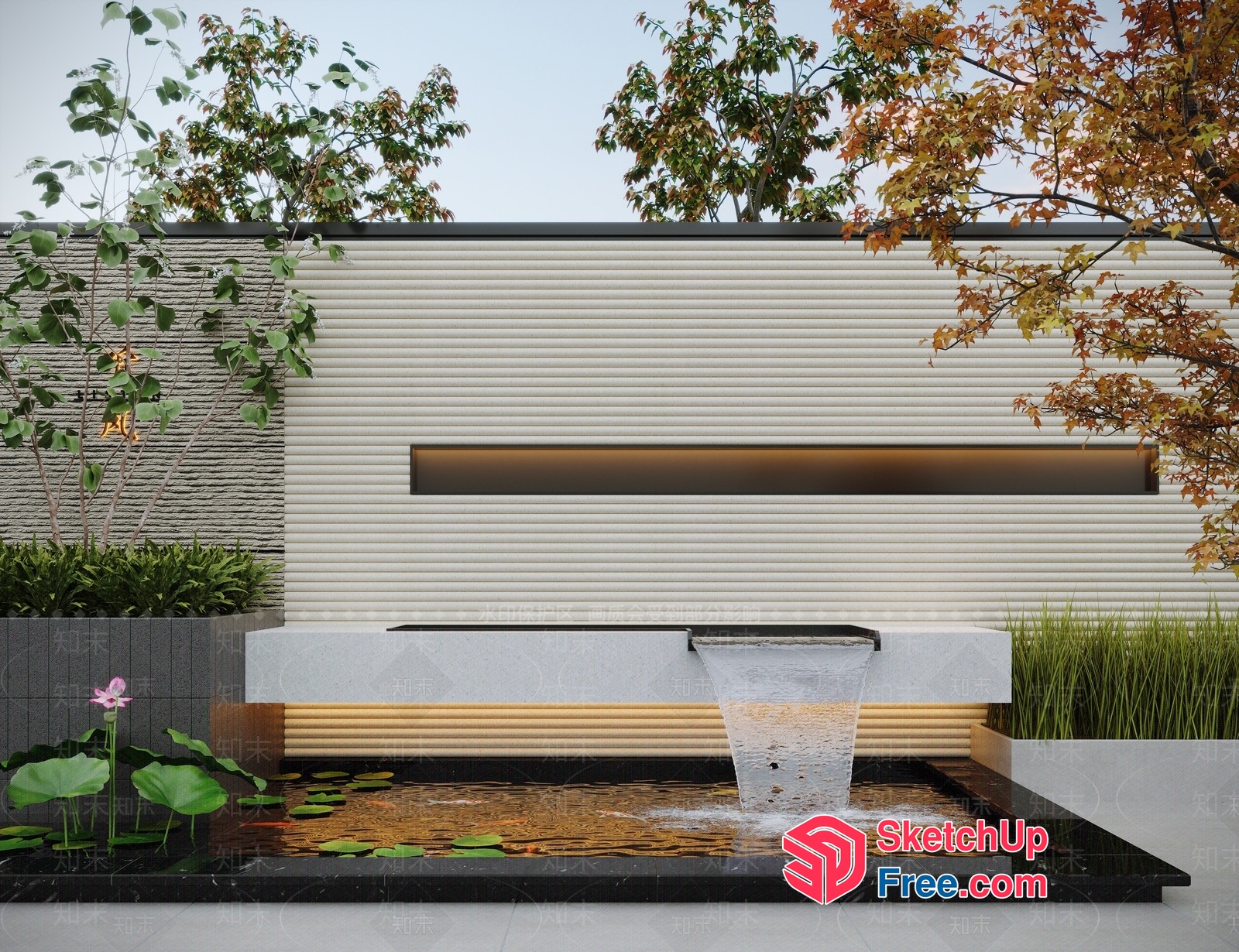 Modern Water Feature In A Serene Garden Setting 3D SketchUp File