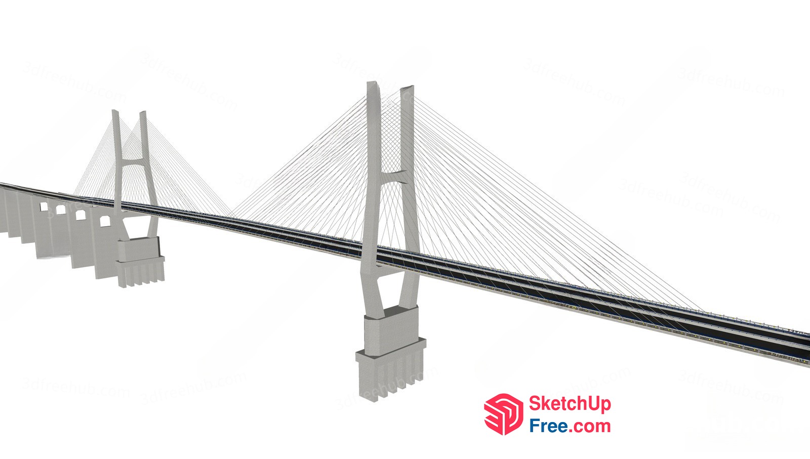 Cable-Supported Highway Bridge Structure 3D SketchUp File
