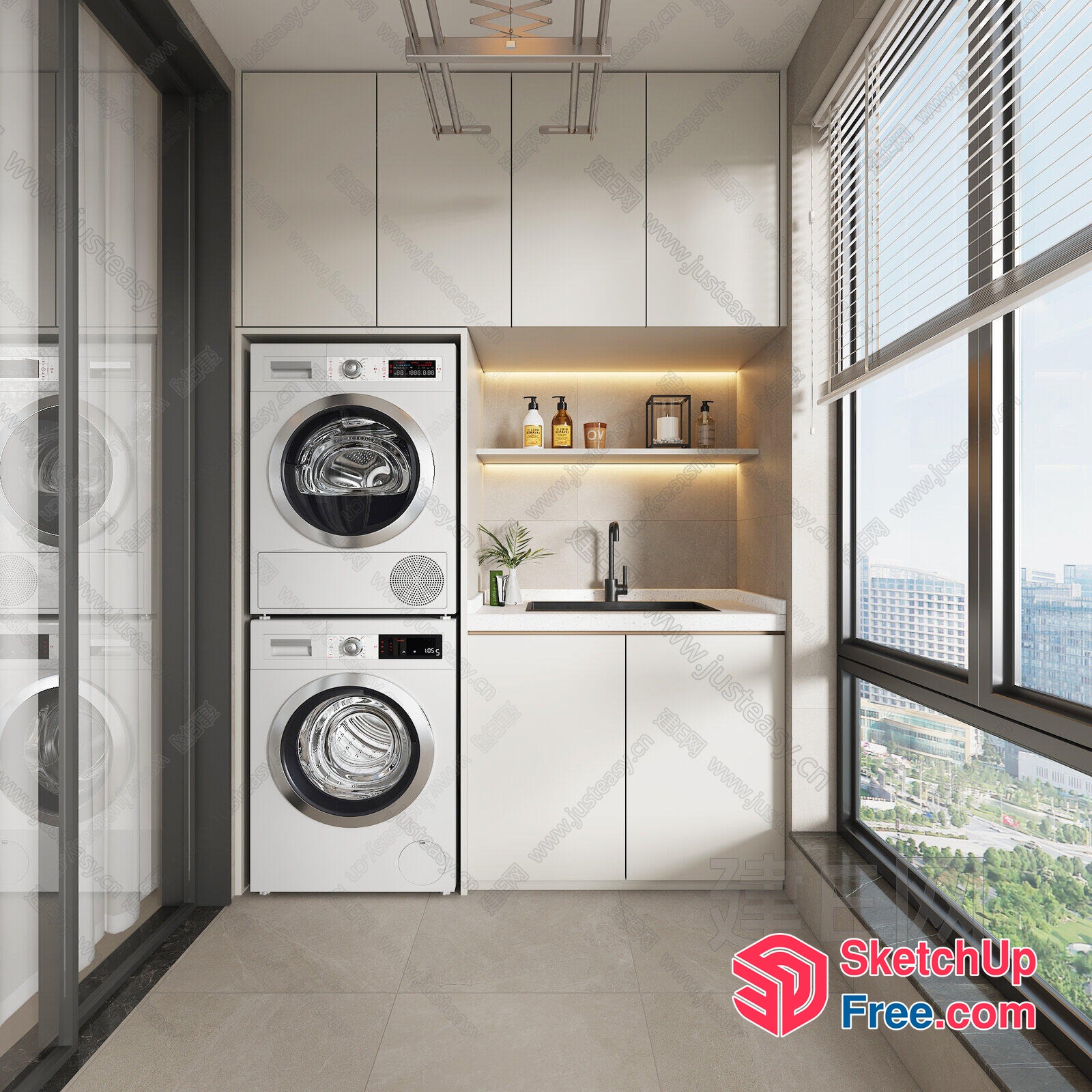 Modern Laundry Room With City View 3D SketchUp File