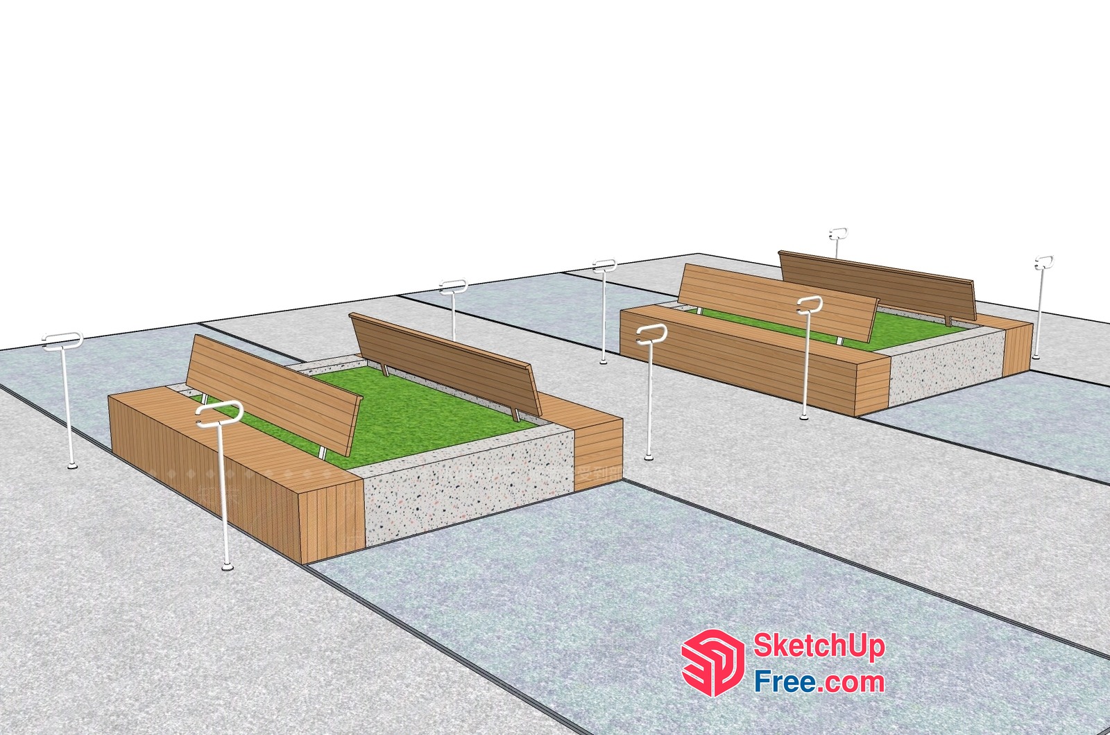 Modern Outdoor Seating Area With Built-In Planters 3D SketchUp File