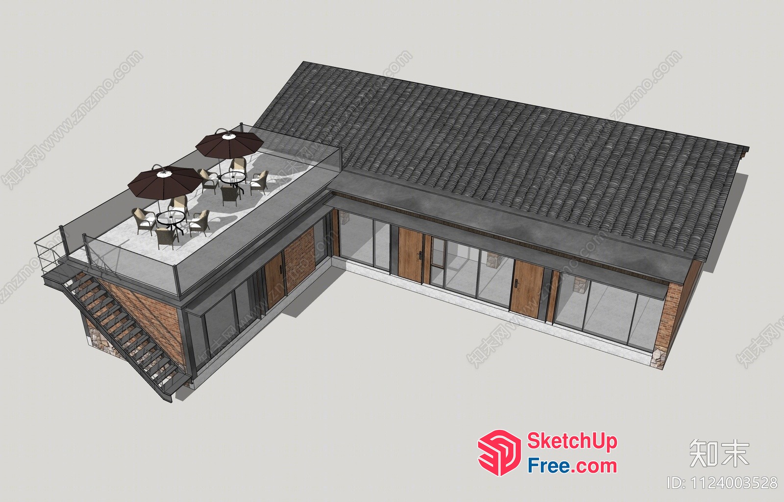 A Modern Villa With A Roof Terrace And Staircase 3D SketchUp File