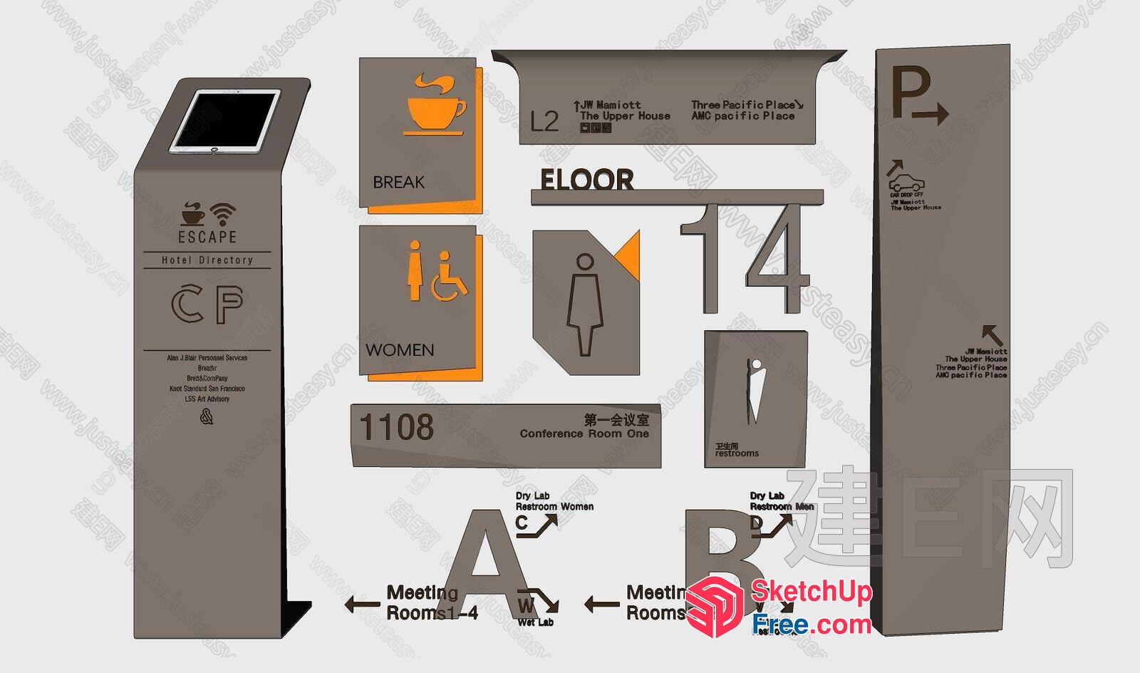 Hotel Interior Signage System 3D SketchUp File