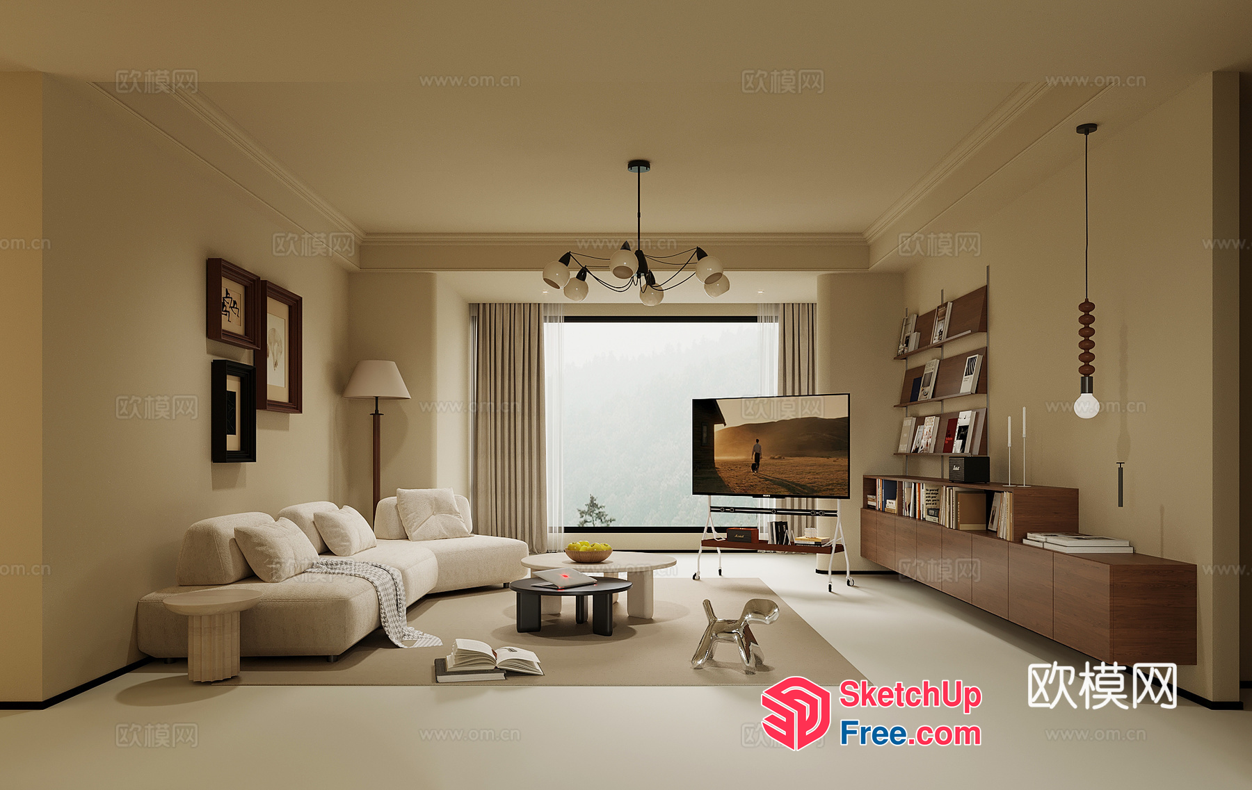 Minimalist Living Room With Creamy Style And Natural Light 3D SketchUp File