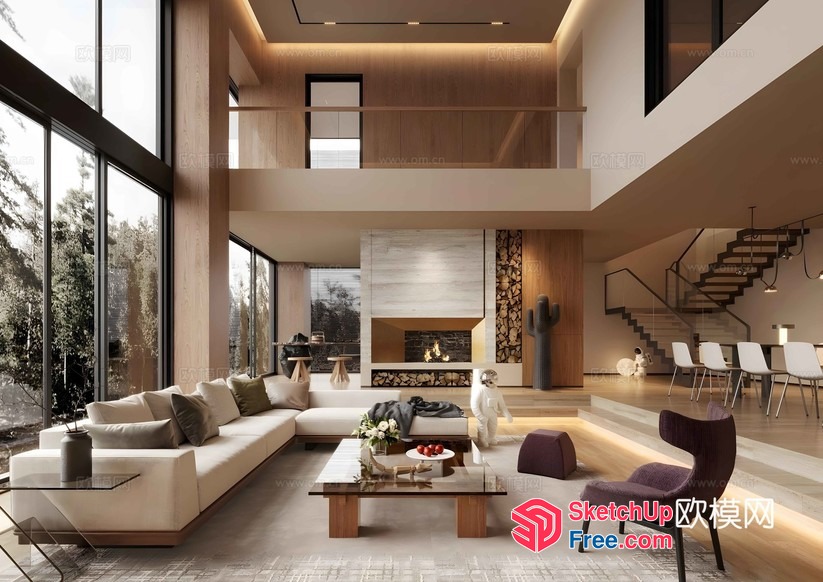 Modern Minimalist Interior Design With High Ceiling 3D SketchUp File