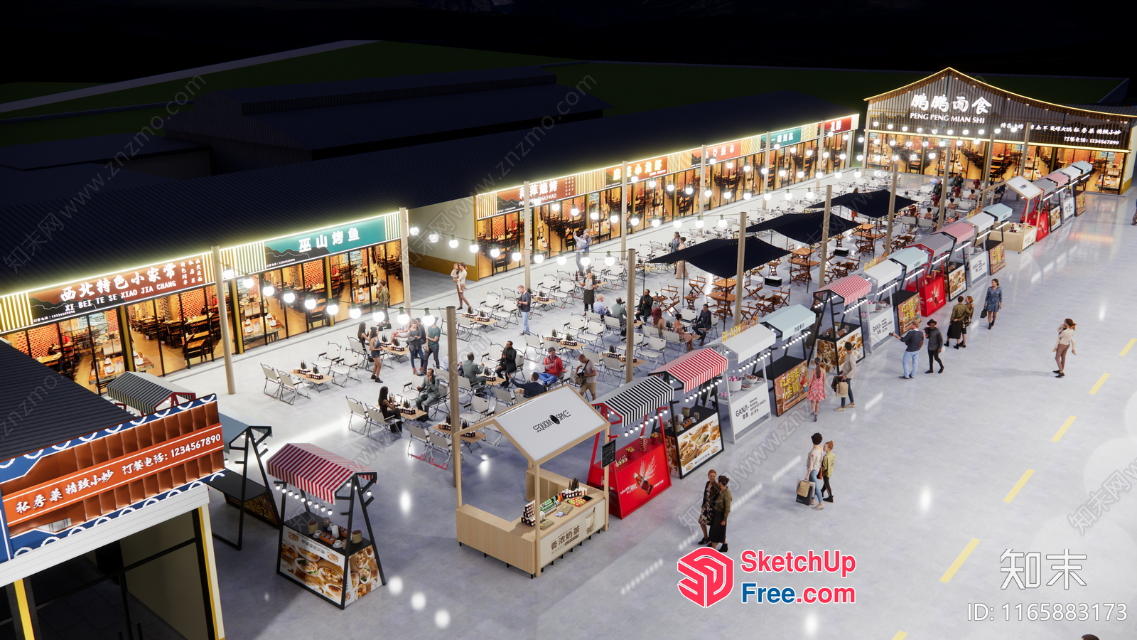 Asian Food Court With Outdoor Seating 3D SketchUp File
