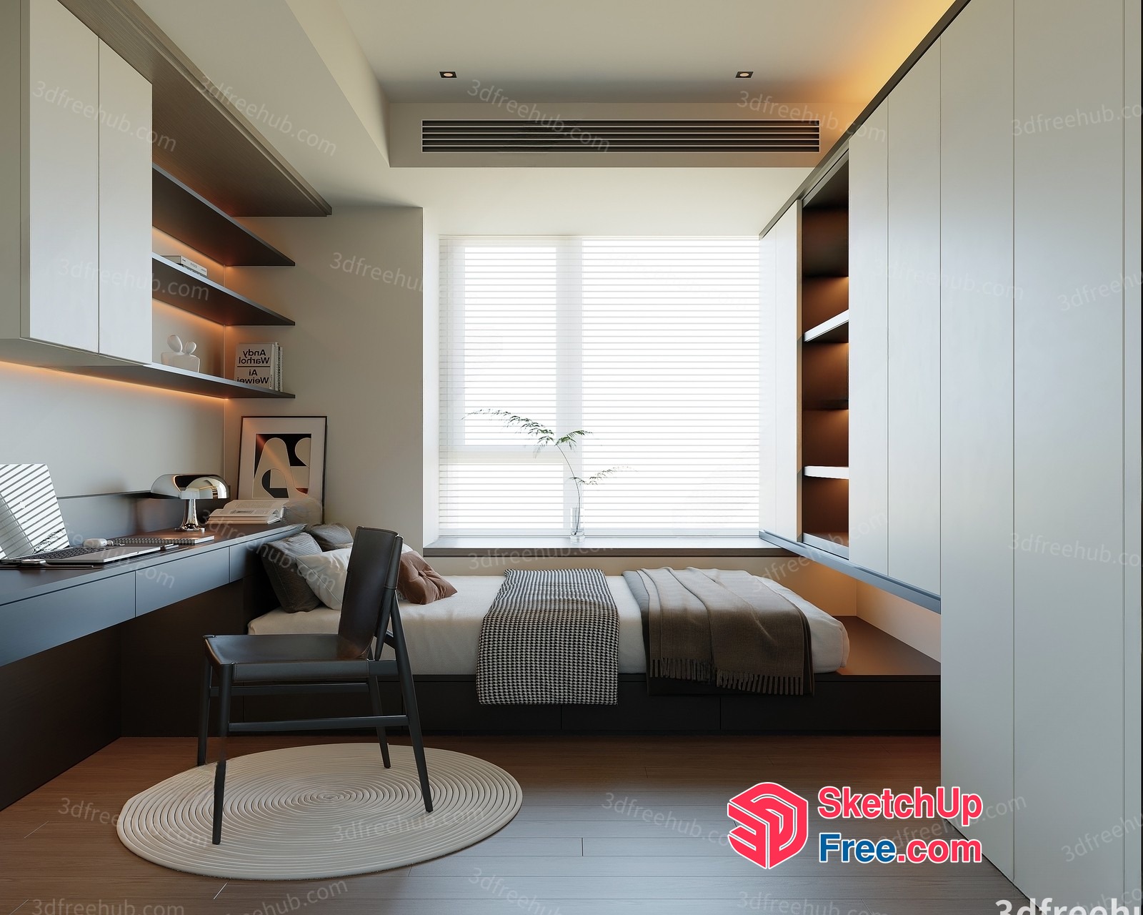 Minimalist Modern Bedroom Design With Sleek Furniture And Natural Light 3D SketchUp File