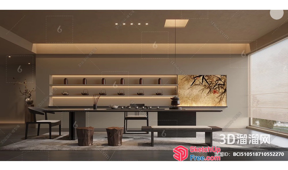Modern Asian Dining Room With Minimalist Decor 3D SketchUp File
