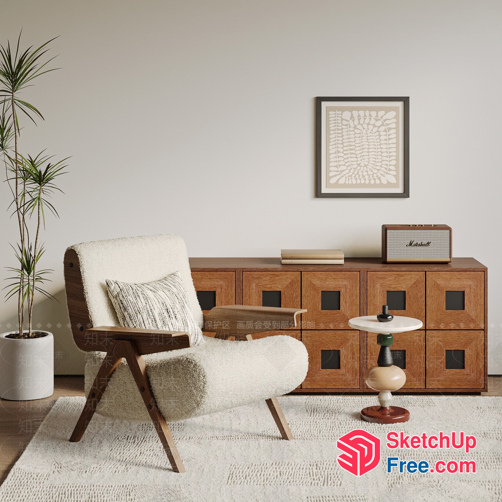 Modern Minimalist Living Room With Neutral Tones And Natural Textures 3D SketchUp File