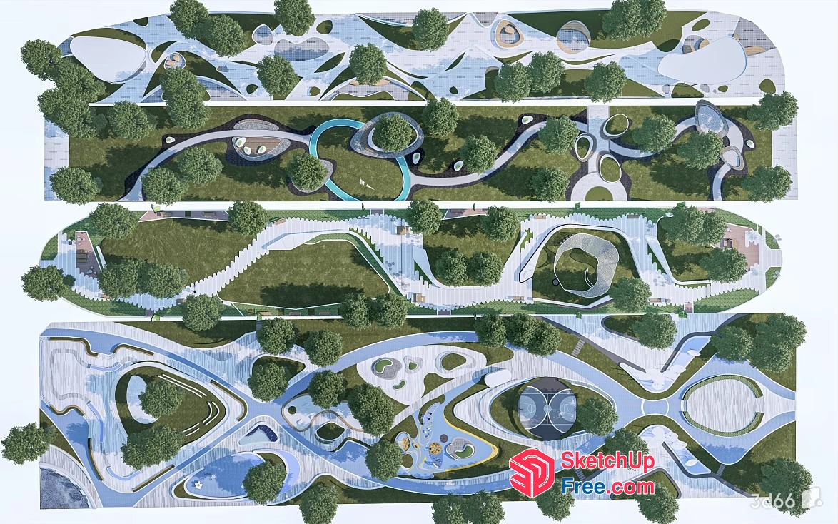 Modern Landscape Park With Unique Features And Amenities 3D SketchUp File