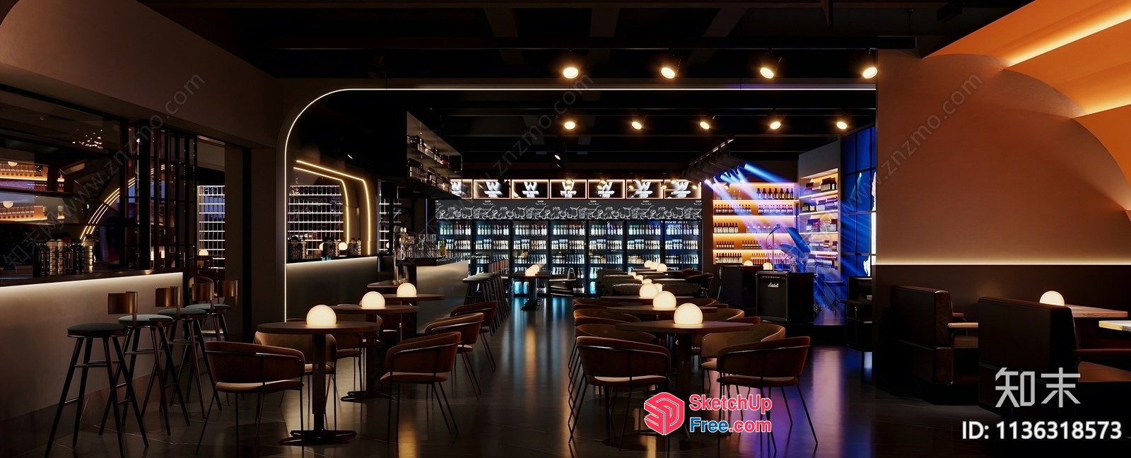 Modern Dark Bar Interior With Sleek Furniture And Lighting 3D SketchUp File