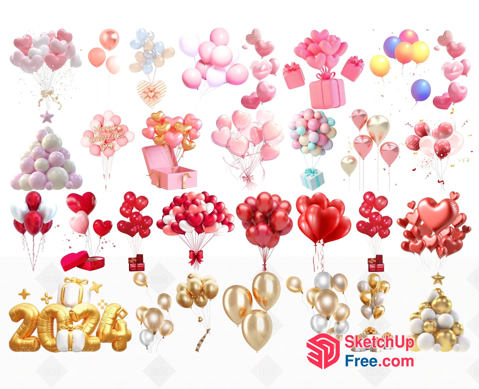 Vibrant Balloons In Pink And Gold 3D SketchUp File