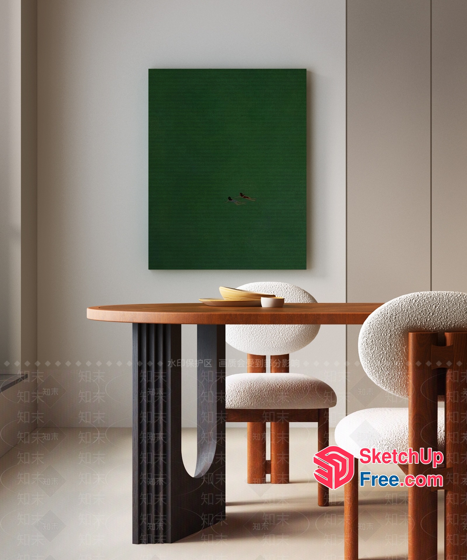 Elegant Modern Dining Room With Minimalist Furniture And Artwork 3D SketchUp File