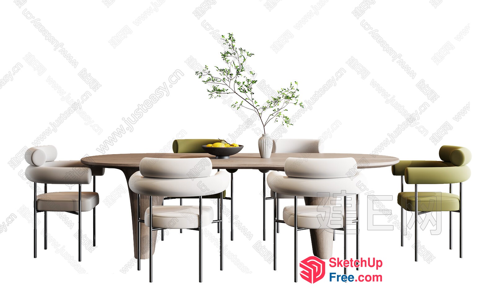 Modern Dining Room With Oval Table And White Chairs 3D SketchUp File