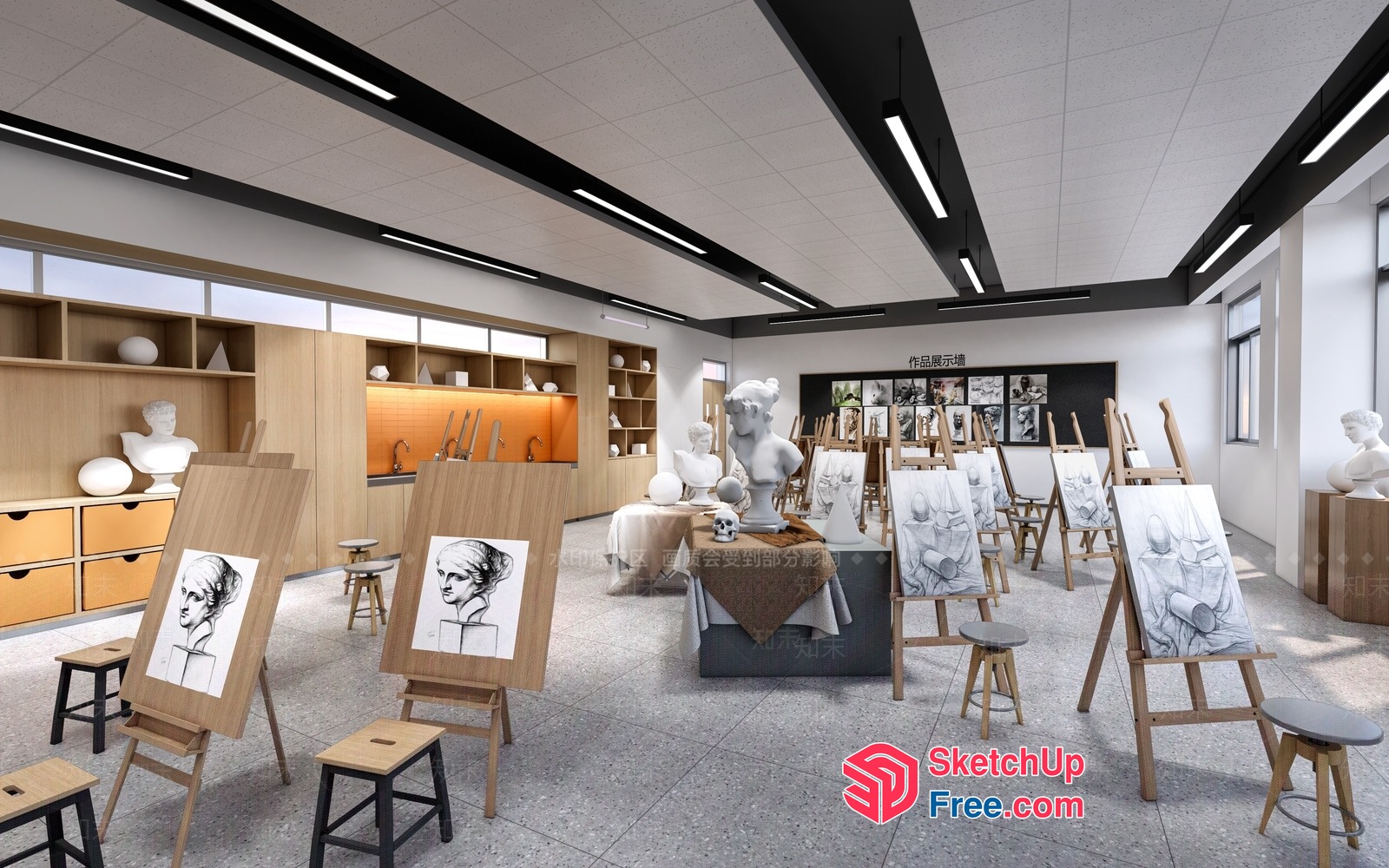 Modern Art Studio With Busts And Easels 3D SketchUp File