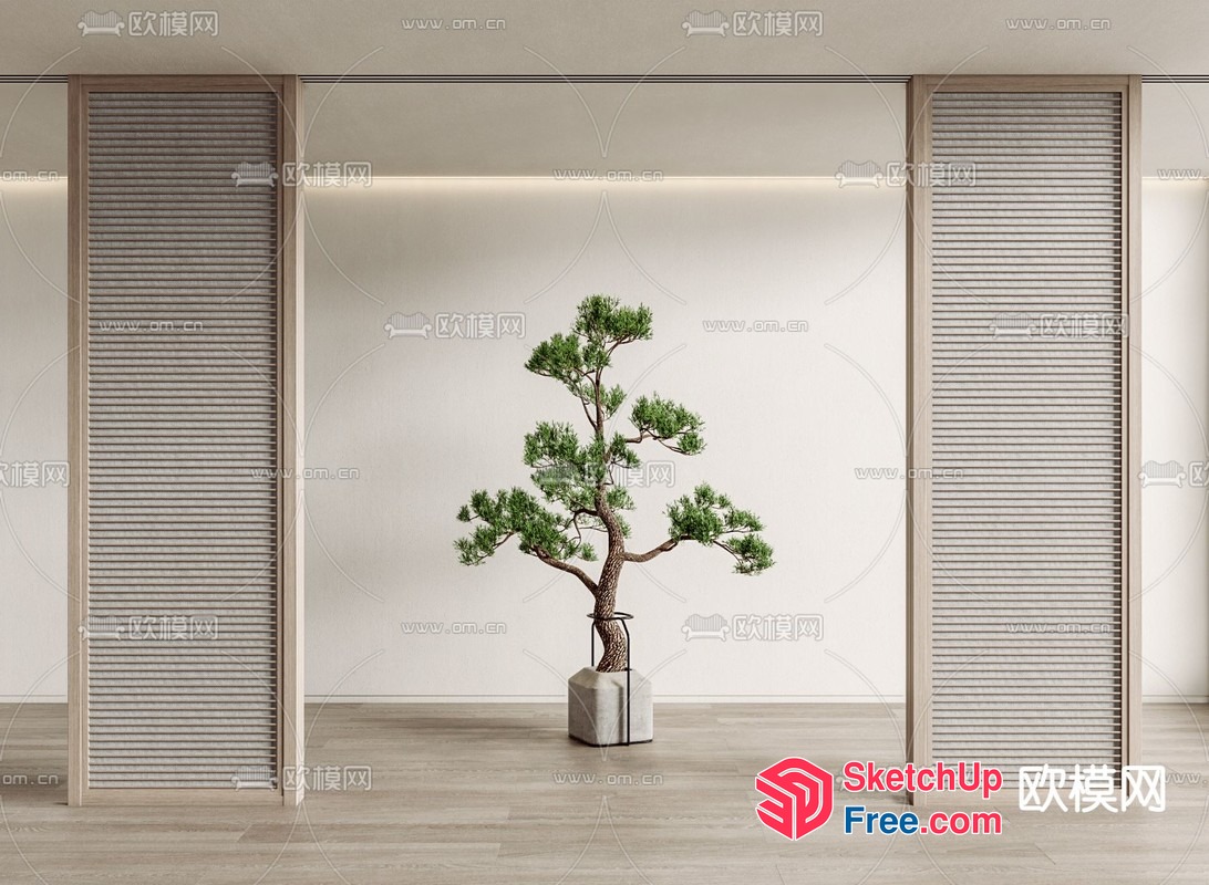 Simple Japanese Interior With Potted Tree 3D SketchUp File