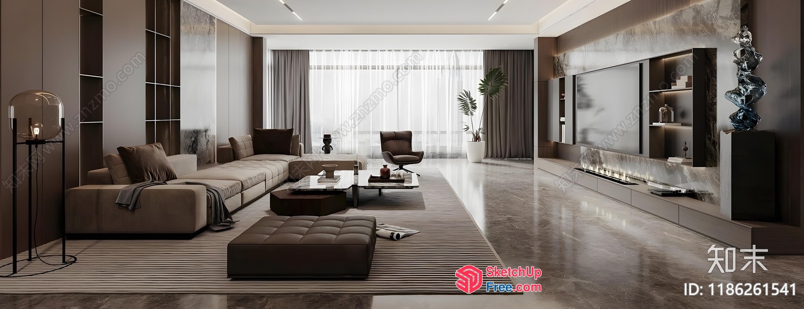 Modern Living Room With Neutral Color Scheme And Sleek Furniture 3D SketchUp File