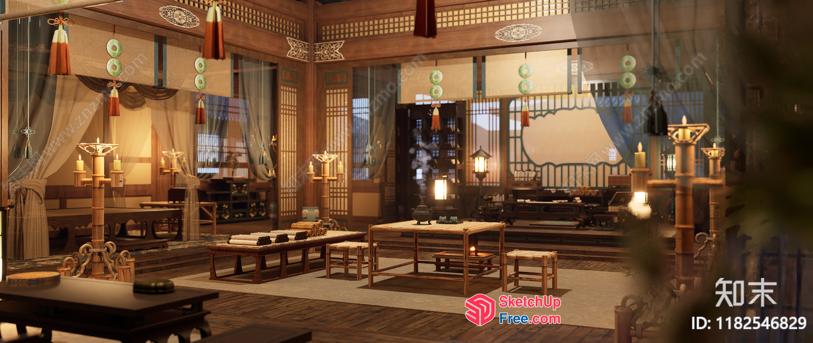 Traditional Asian-Inspired Interior With Ornate Decor 3D SketchUp File