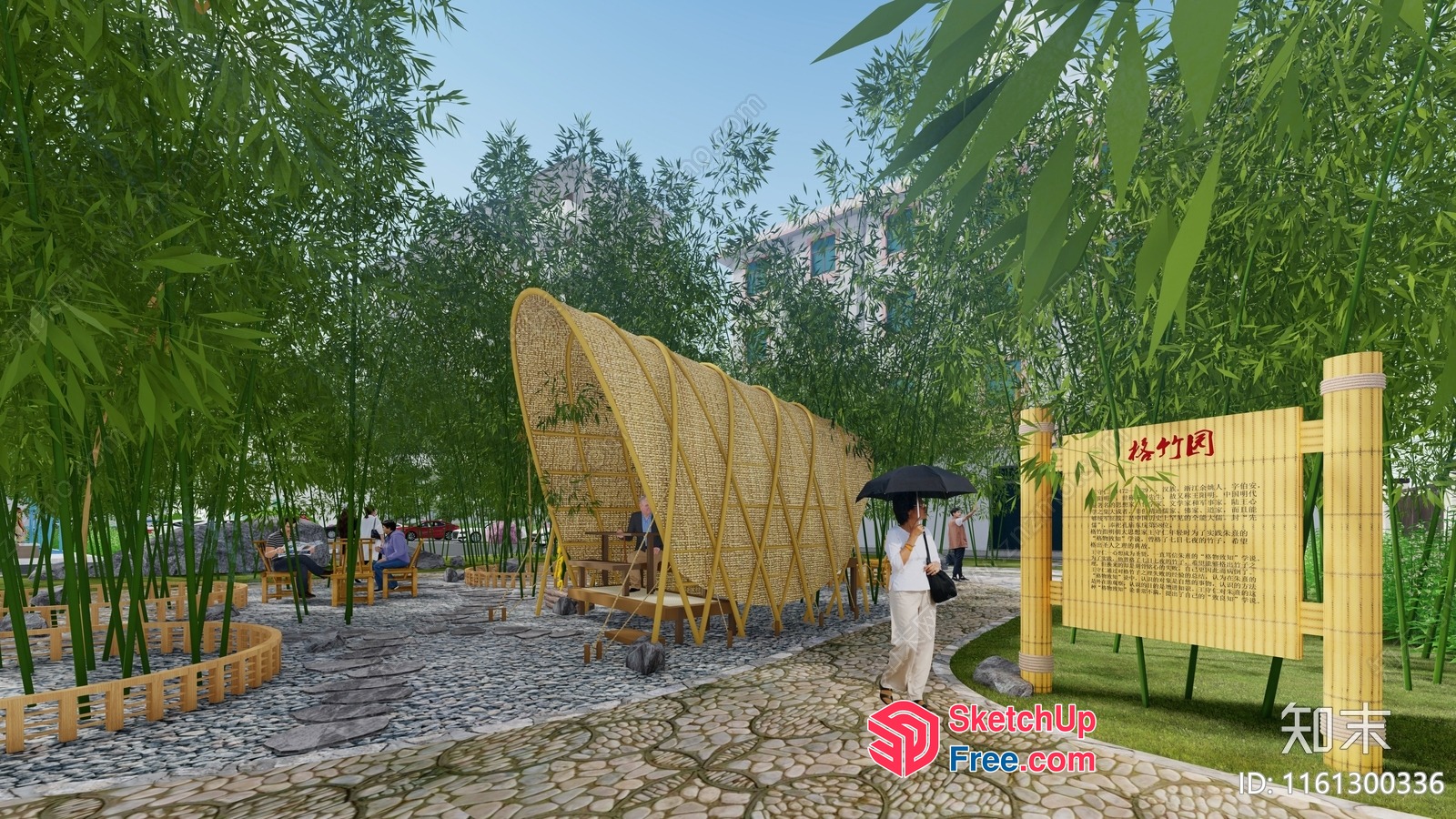 Asian Style Outdoor Pavilion With Bamboo And Stone Decor 3D SketchUp File