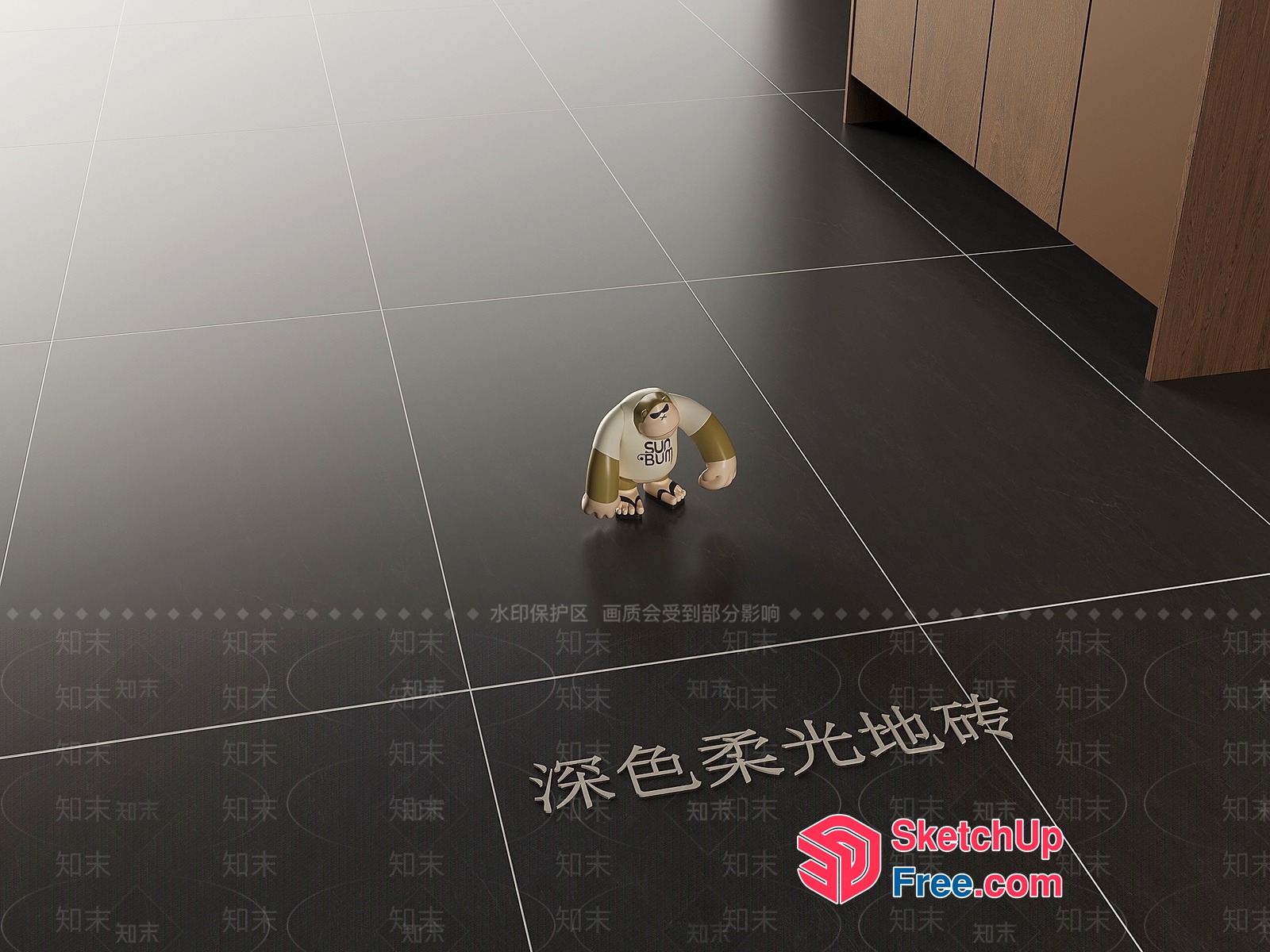 A Monkey On A Black Tile Floor 3D SketchUp File