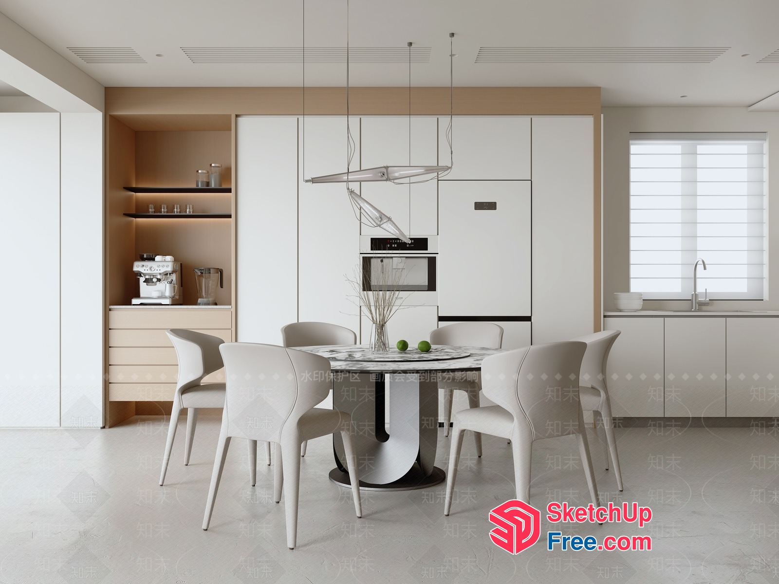 Modern Minimalist White Dining Room With Sleek Table And Chairs 3D SketchUp File