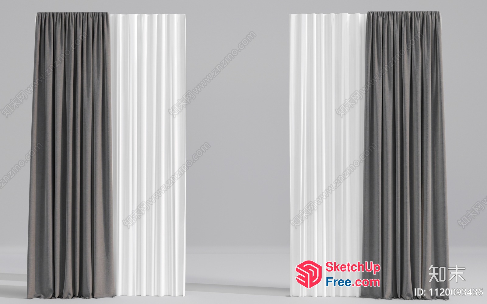 Elegant Partition Screen With Gray And White Curtains 3D SketchUp File