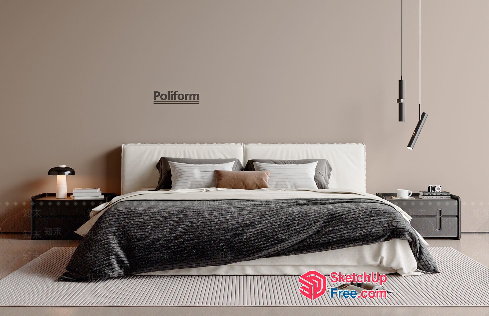 Modern Minimalist Bed And Bedside Table Setup 3D SketchUp File