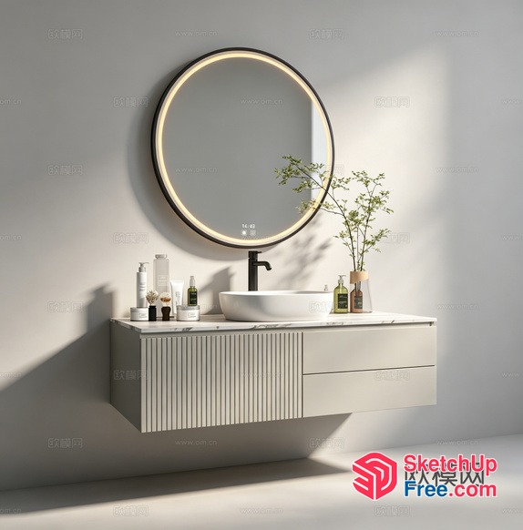 Modern Bathroom Sink And Mirror With Elegant White And Gray Decor 3D SketchUp File