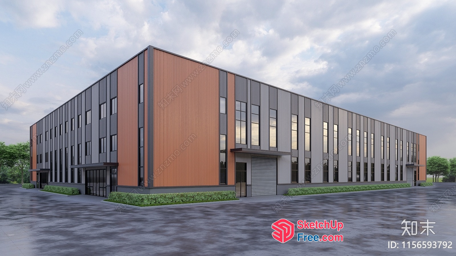Modern Industrial Park Building Exterior 3D SketchUp File