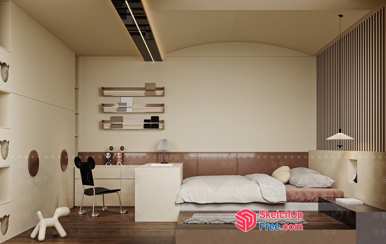 Modern Minimalist Japanese Style Bedroom With Sleek Furniture 3D SketchUp File