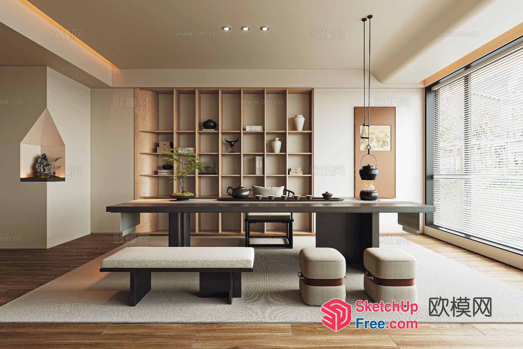 Modern Japanese-Inspired Living Room 3D SketchUp File