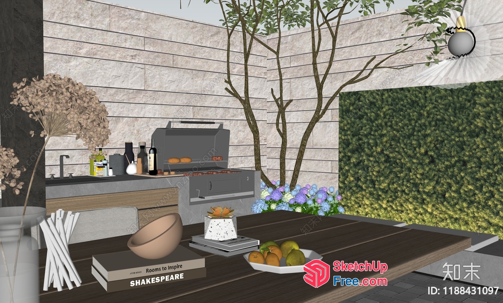 Outdoor Kitchen With Grill And Decorative Elements 3D SketchUp File