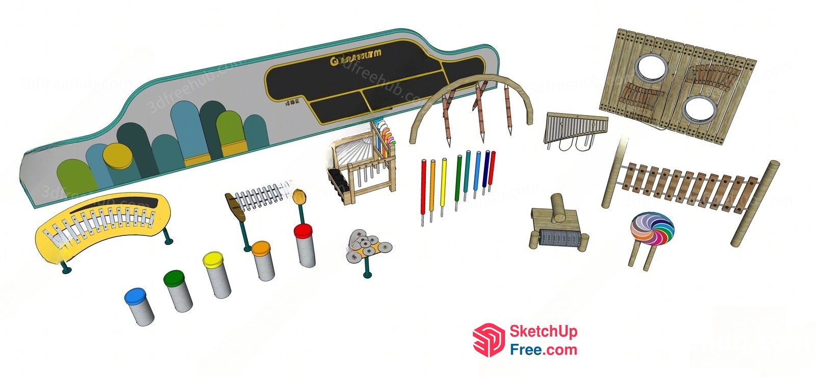 Colorful Playground Equipment Set 3D SketchUp File