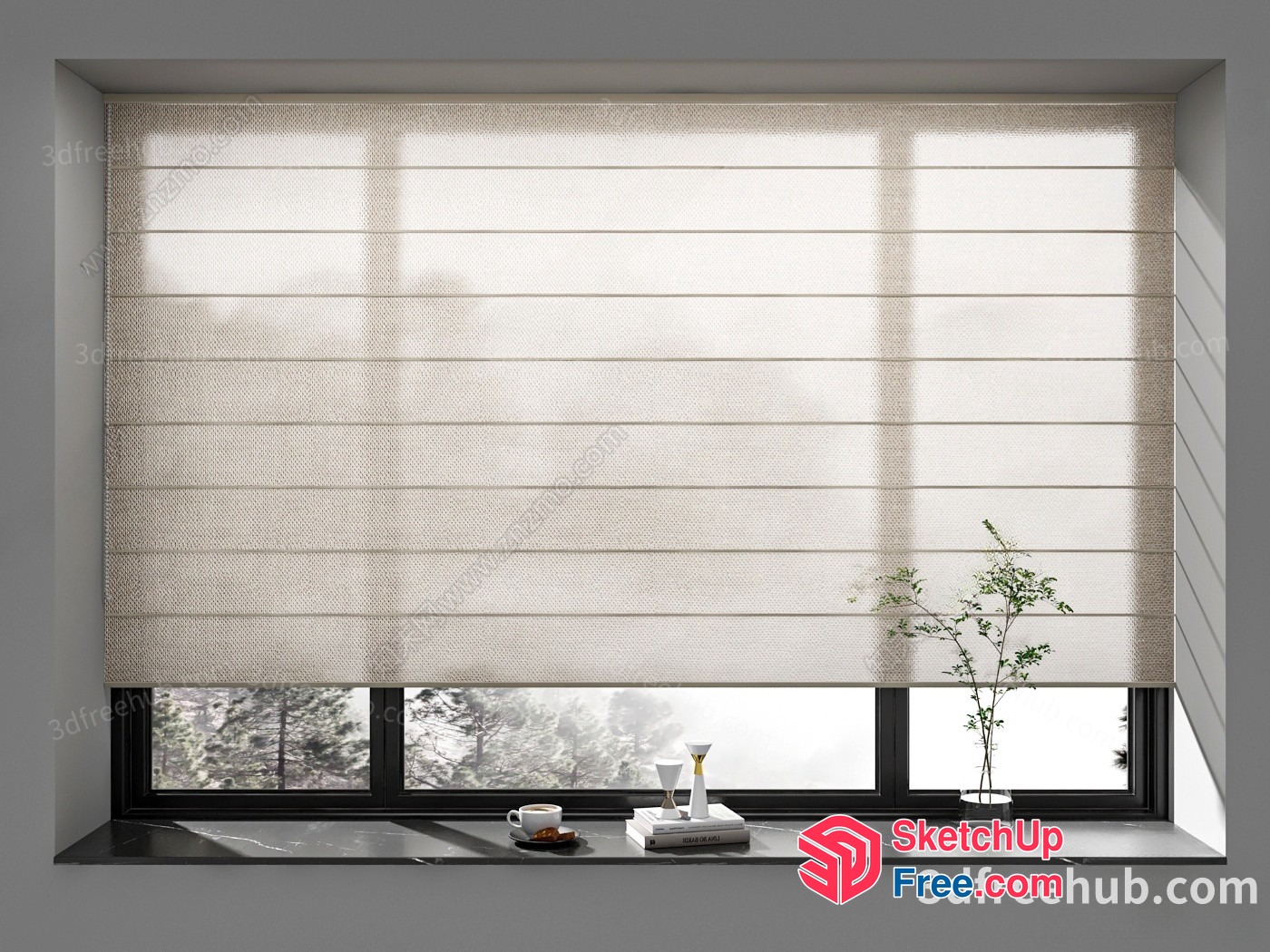 Modern Window With Blinds And Decorative Items 3D SketchUp File