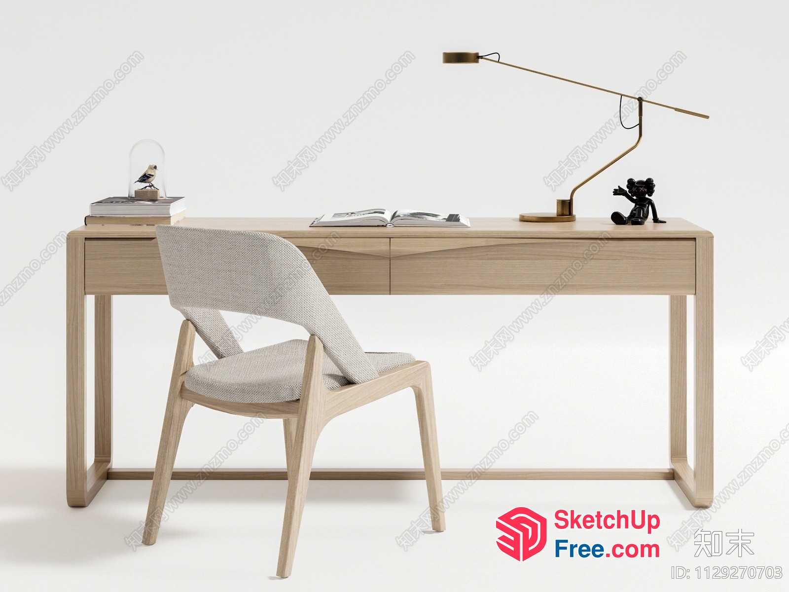 Minimalist Nordic Style Study Room With A Sleek Desk And Chair 3D SketchUp File