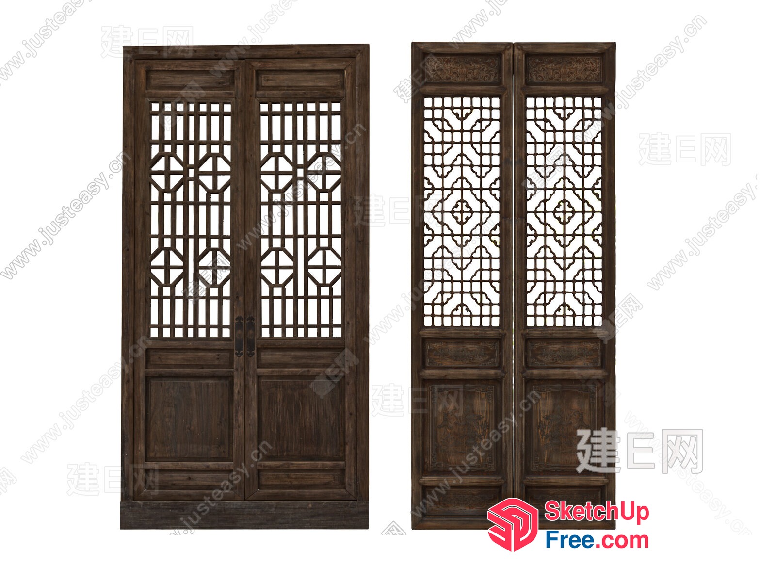 Traditional Chinese Wooden Doors With Intricate Carvings 3D SketchUp File