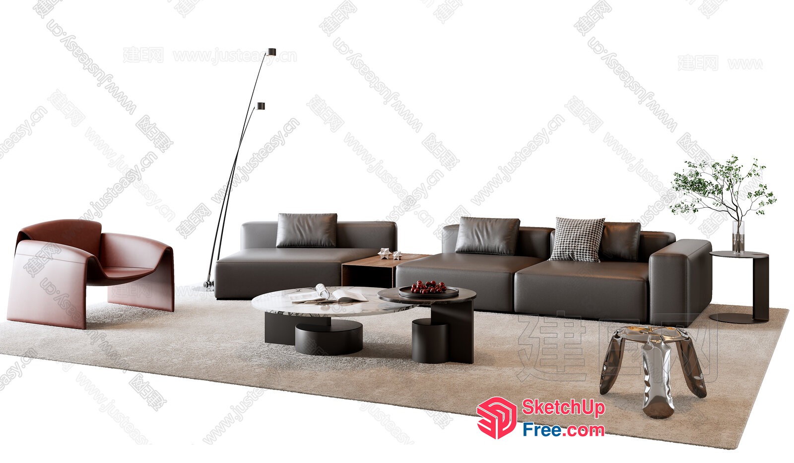 Modern Living Room Furniture Set With Sleek Lines 3D SketchUp File